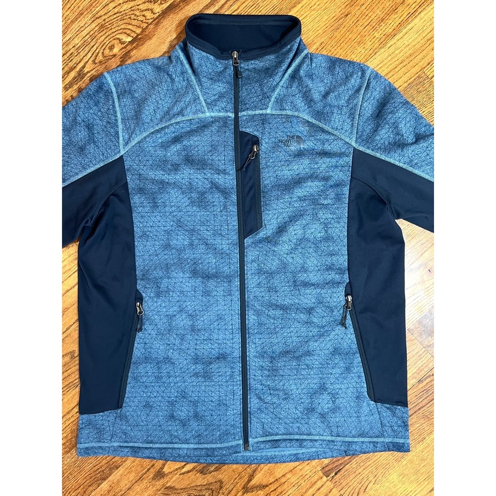 The North‎ Face Mens Blue Geometric Grid Full Zip Fleece Jacket Large Activewear